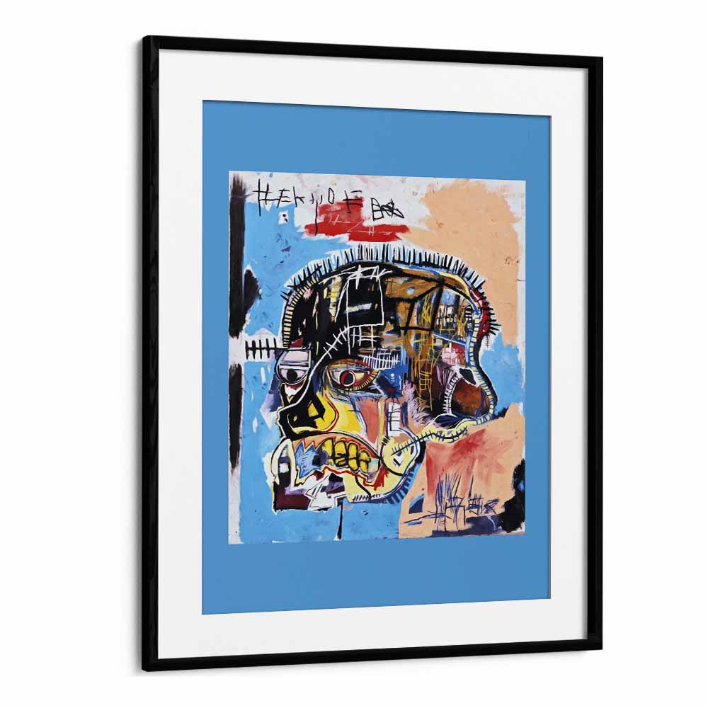 Untitled Scull By Jean Michel Basquiat Pop Art Artwork in Black Frame With Mount