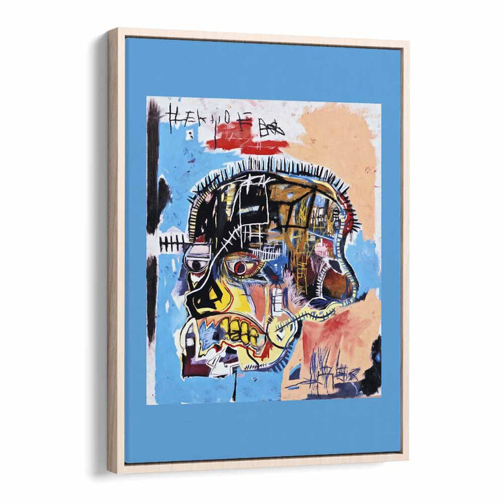 Untitled Scull By Jean Michel Basquiat Pop Art Artwork in Oak Wood Floater Frame