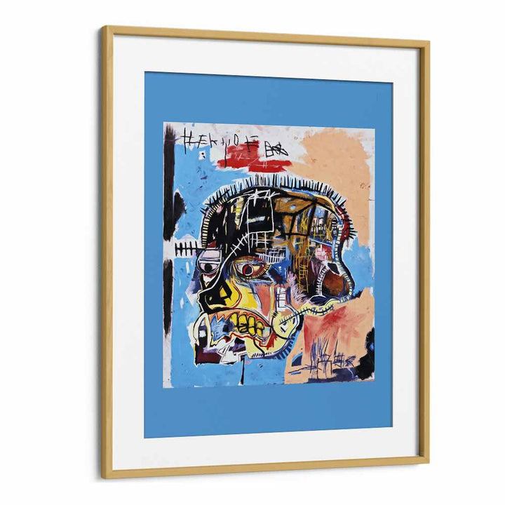 Untitled Scull By Jean Michel Basquiat Pop Art Artwork in Oak Wood Frame With Mount