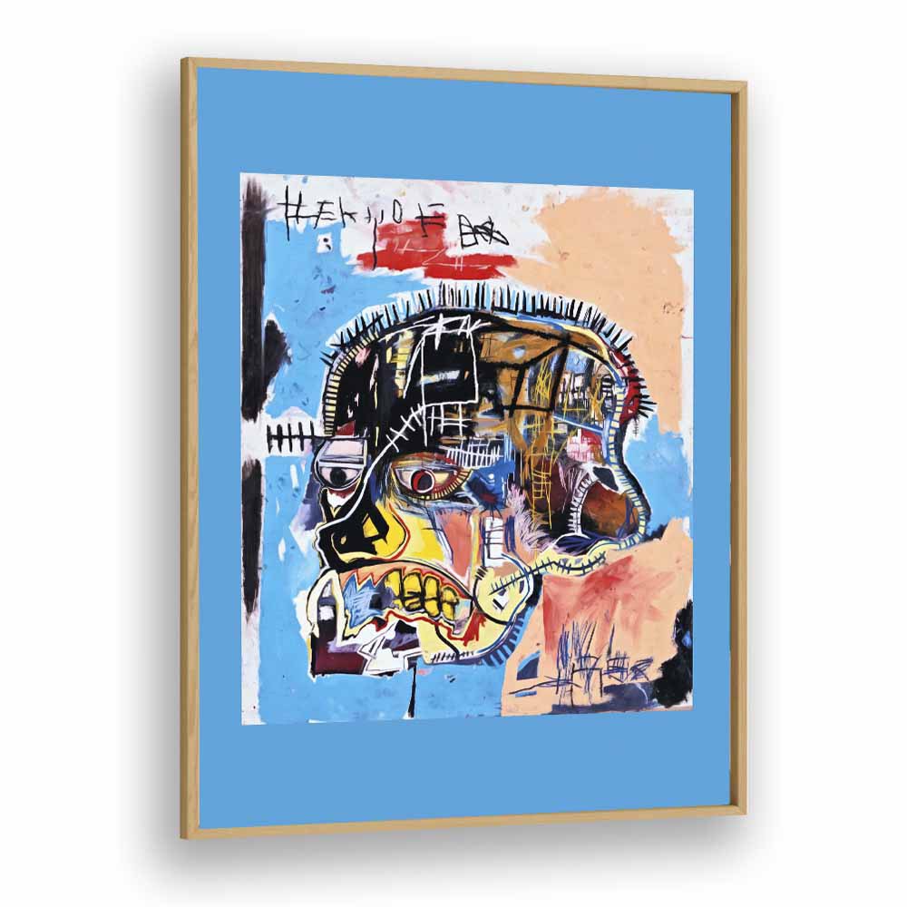 Untitled Scull By Jean Michel Basquiat Pop Art Artwork in Oak Wood Plain Frame