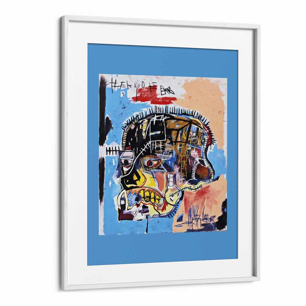 Untitled Scull By Jean Michel Basquiat Pop Art Artwork in White Frame With Mount