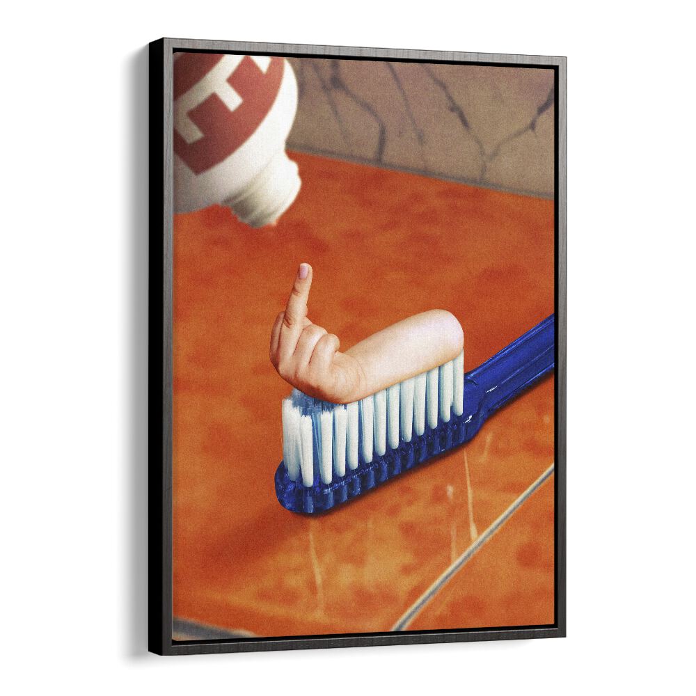 Up Your Mouth  Surreal Painting Artwork  in Black Floater Frame
