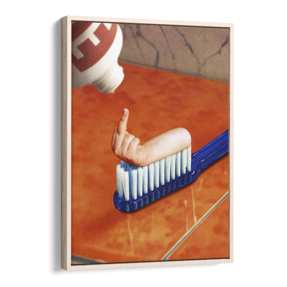 Up Your Mouth Surreal Painting Artwork in Oak Wood Floater Frame