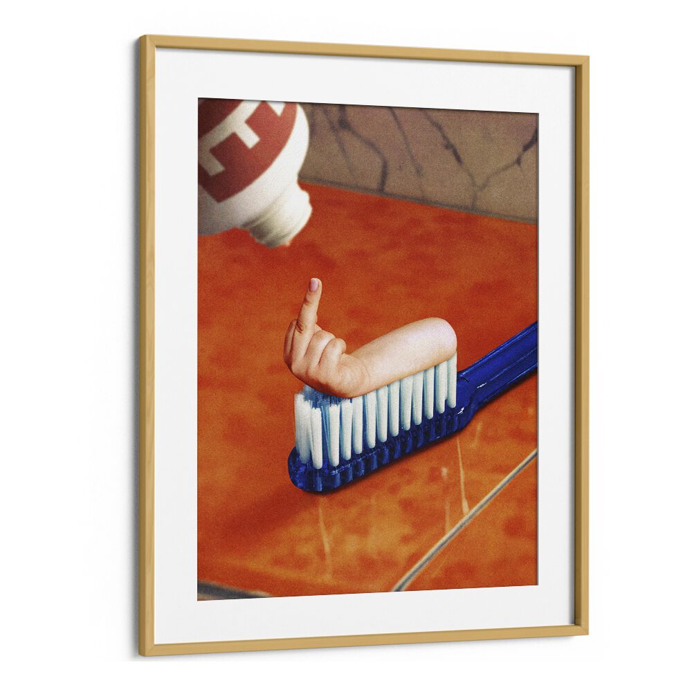 Up Your Mouth Surreal Painting Artwork in Oak Wood Frame With Mount
