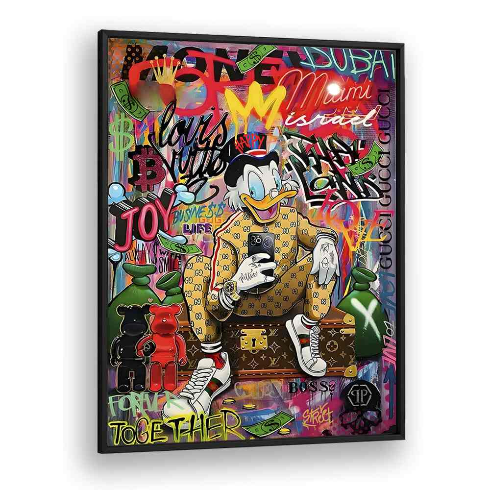 Urban Chick : Gucci Duck Graffiti Comic Art Artwork in Black Plain Frame