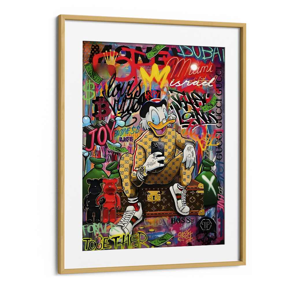 Urban Chick : Gucci Duck Graffiti Comic Art Artwork in Oak Wood Frame With Mount