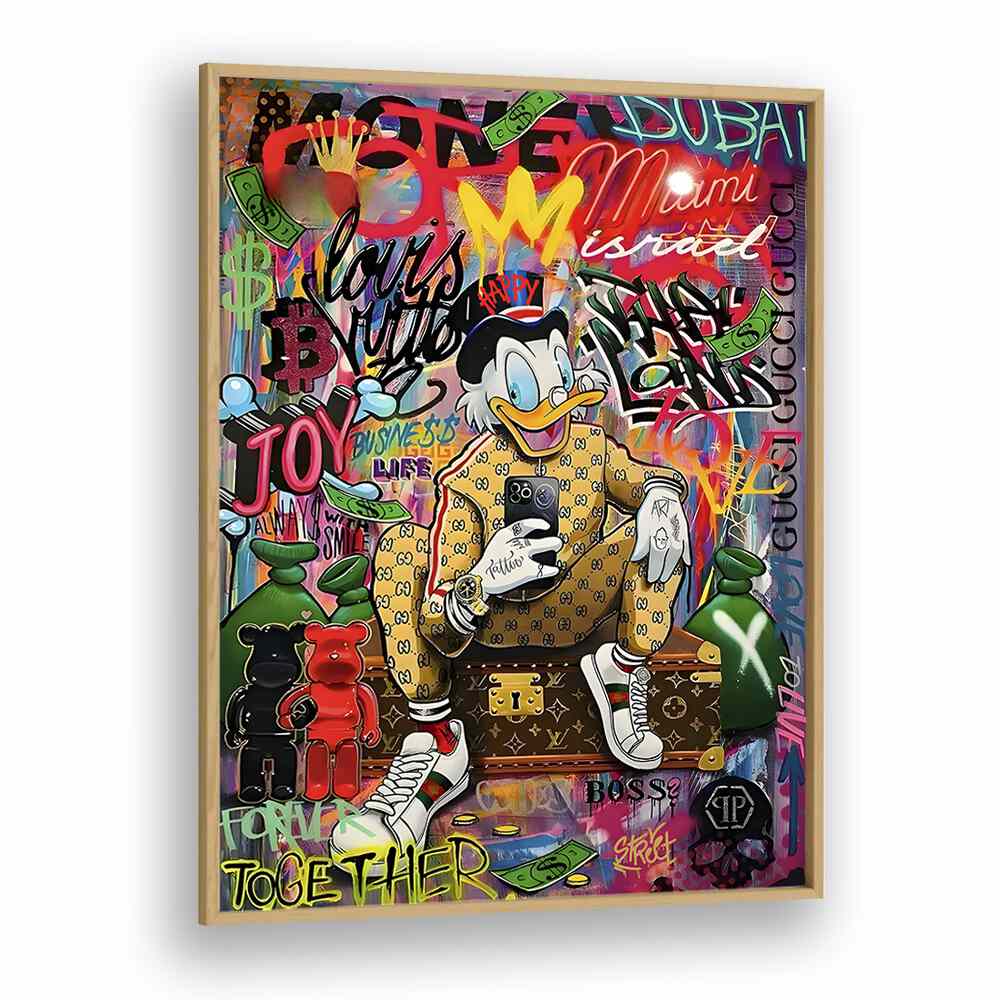 Urban Chick : Gucci Duck Graffiti Comic Art Artwork in Oak Wood Plain Frame