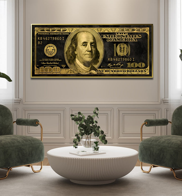 US Dollar Money Art Artwork in the Living Room placed on a Cream Wall