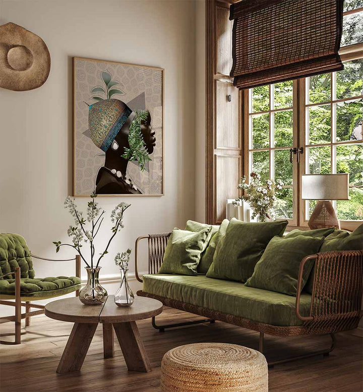 Beautiful UTOPIA, PORTRAITS artwork showcasing abstract human figures in a stylish, serene living space.