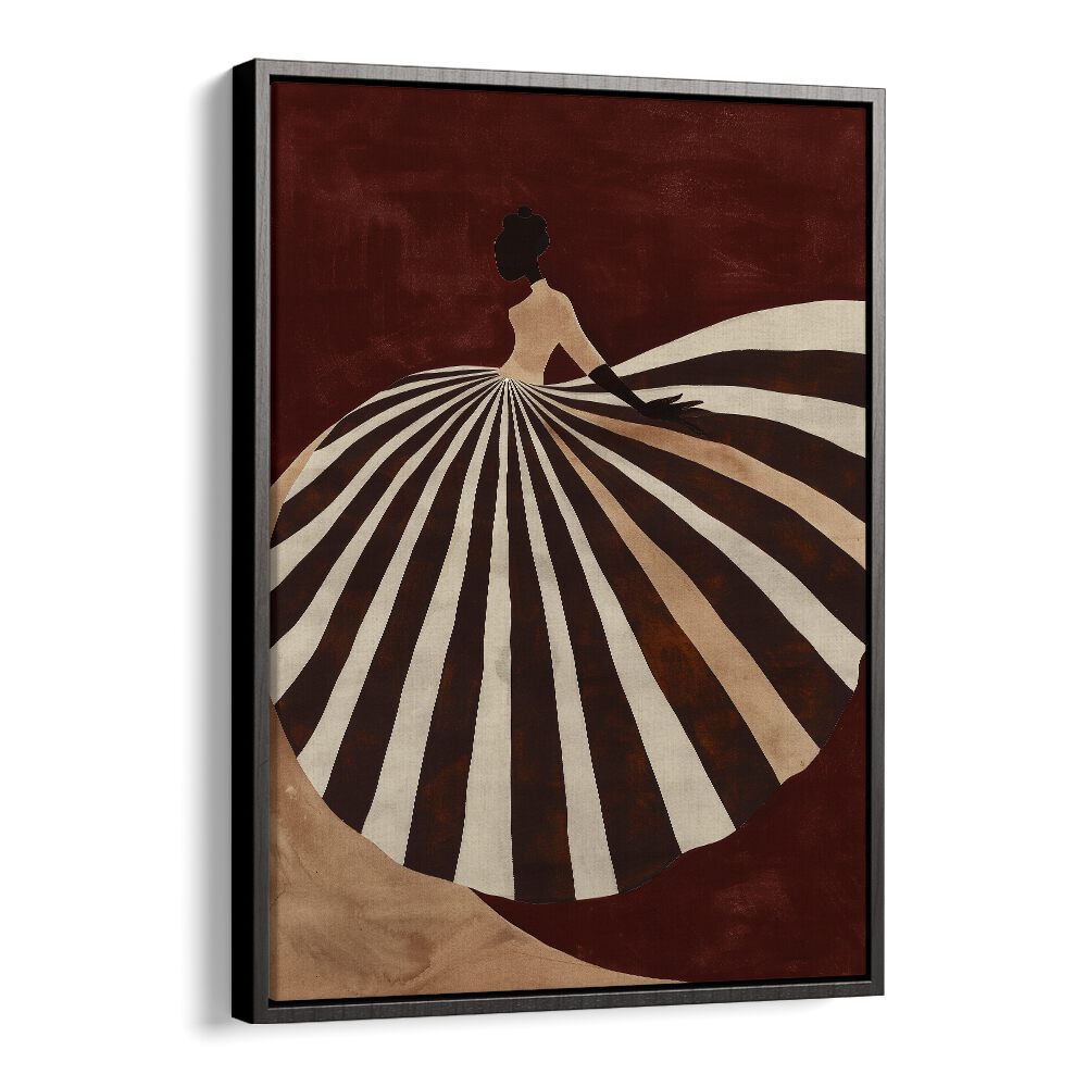 Elegant UMBRELLA, PORTRAITS art piece featuring a stylish figure in a striped dress, perfect for sophisticated decor.