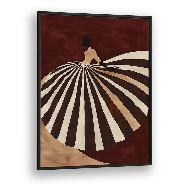 Elegant figurative illustration showcasing UMBRELLA, PORTRAITS with a striking striped dress design. Perfect for art lovers.