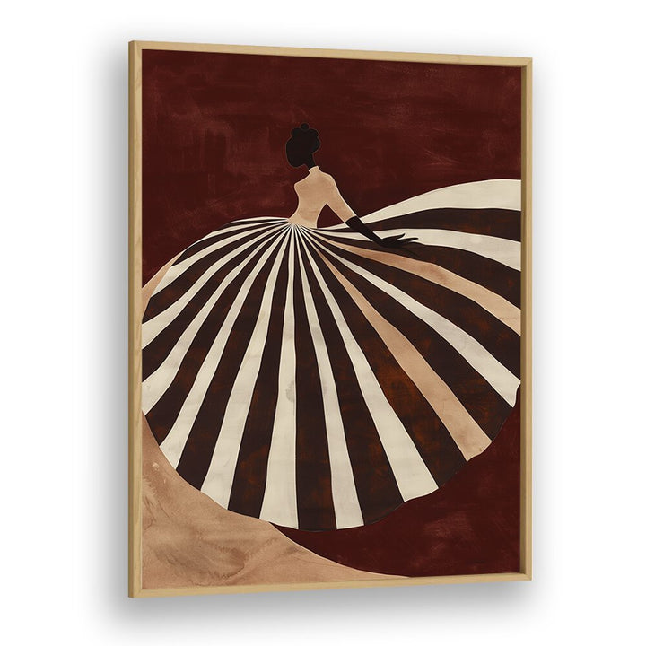 Elegant UMBRELLA, PORTRAITS artwork showcasing a woman in a striped dress, framed beautifully for artistic appeal.