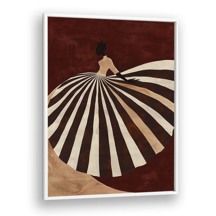 Elegant UMBRELLA, PORTRAITS artwork featuring a woman in a striking striped gown, perfect for chic decor.