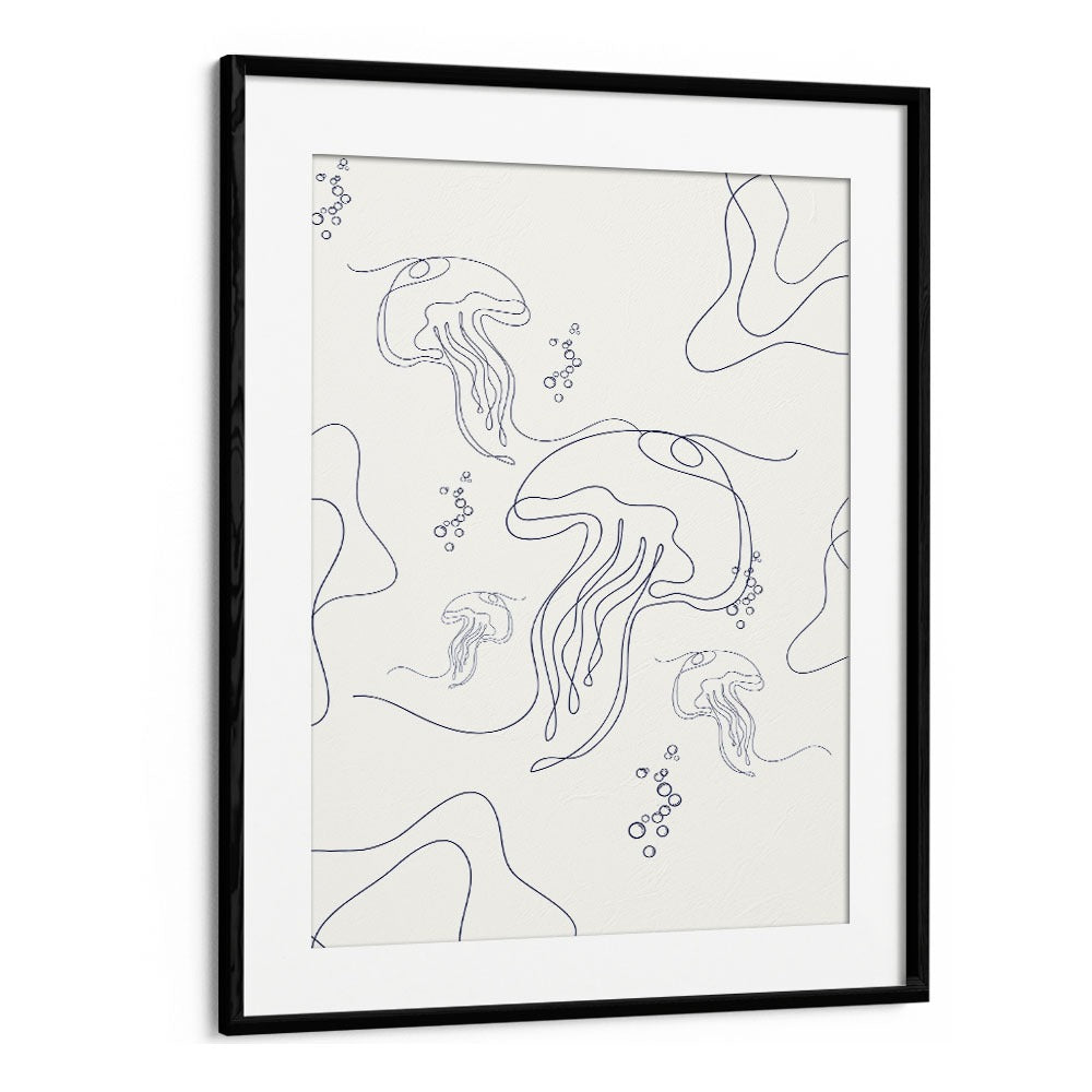 Under Ocean By Grishma Korjani Line Art Prints in Black Frame With Mount