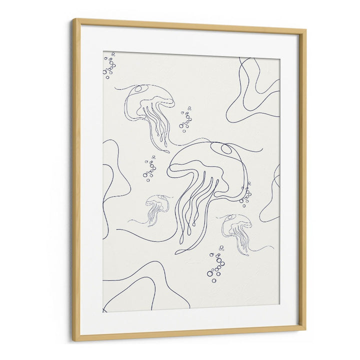 Under Ocean By Grishma Korjani Line Art Prints in Oak Wood Frame With Mount