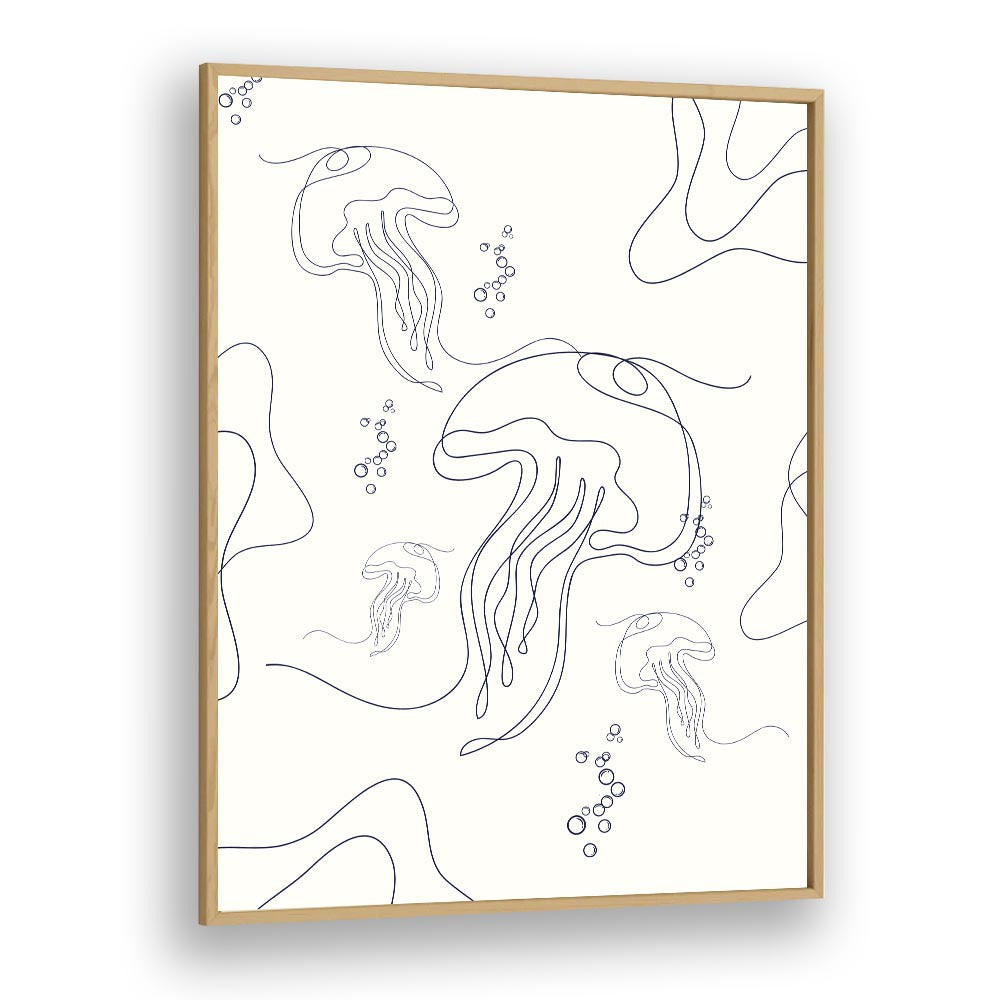 Under Ocean By Grishma Korjani Line Art Prints in Oak Wood Plain Frame