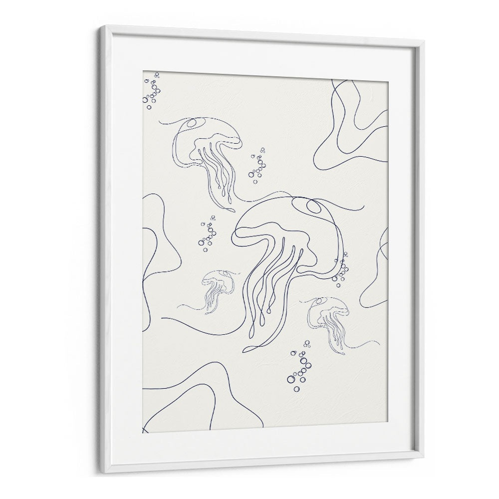 Under Ocean By Grishma Korjani Line Art Prints in White Frame With Mount