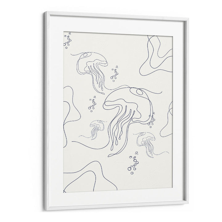 Under Ocean By Grishma Korjani Line Art Prints in White Frame With Mount