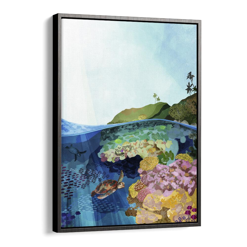 Underwater World by Goed Blauw Kids Paintings in Black Floater Frame