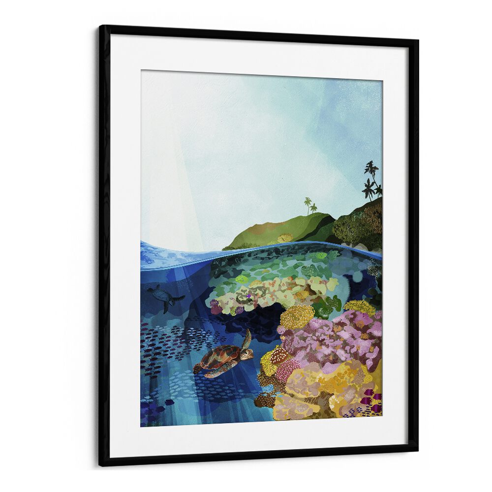 Underwater World by Goed Blauw Kids Paintings in Black Frame With Mount