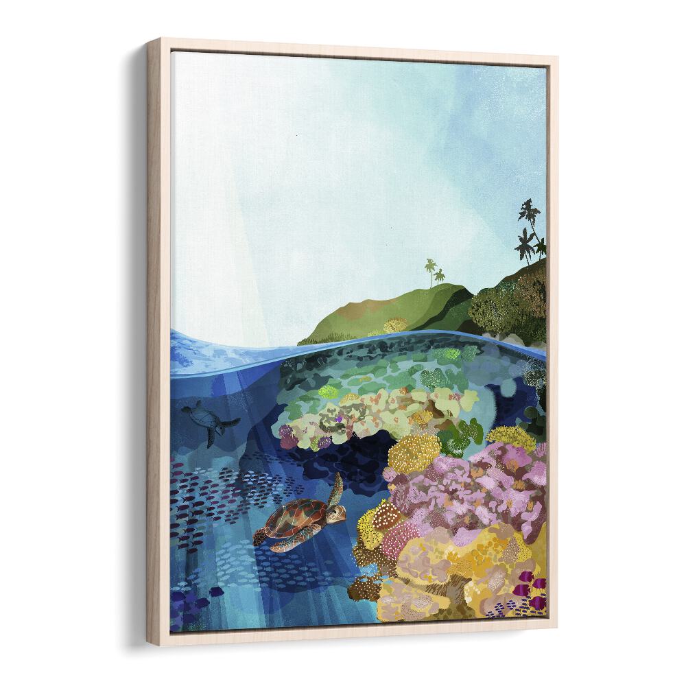 Underwater World by Goed Blauw Kids Paintings in Oak Wood Floater Frame