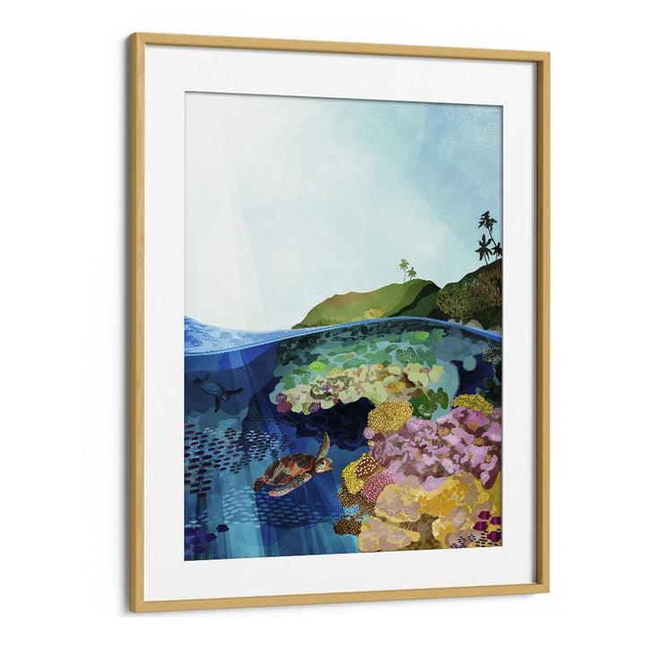 Underwater World by Goed Blauw Kids Paintings in Oak Wood Frame With Mount