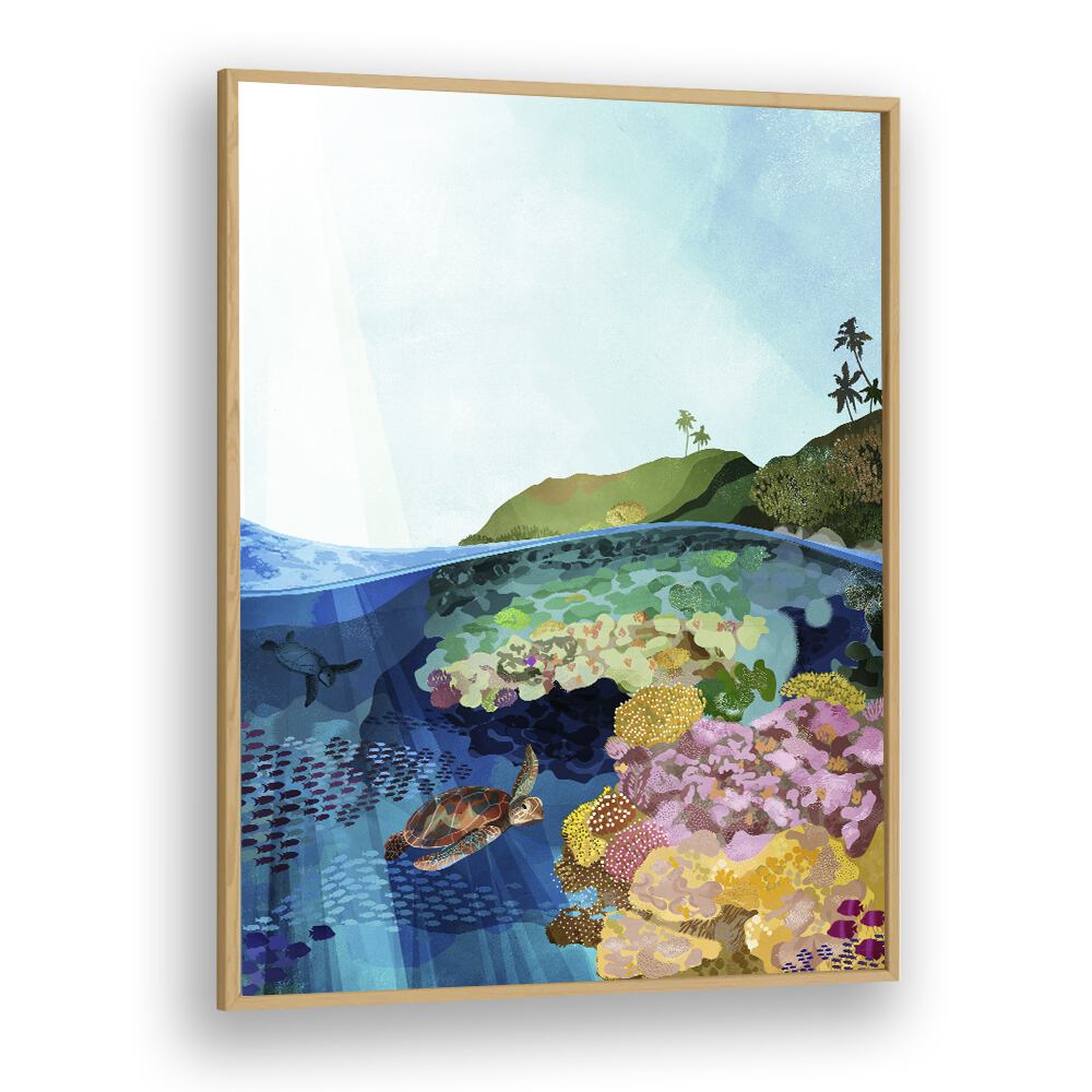 Underwater World by Goed Blauw Kids Paintings in Oak Wood Plain Frame