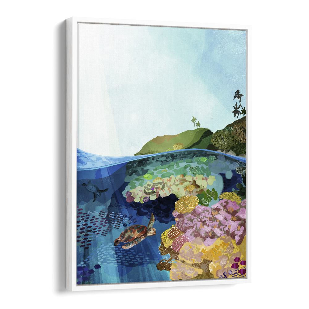 Underwater World by Goed Blauw Kids Paintings in White Floater Frame