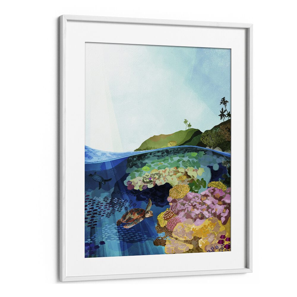 Underwater World by Goed Blauw Kids Paintings in White Frame With Mount