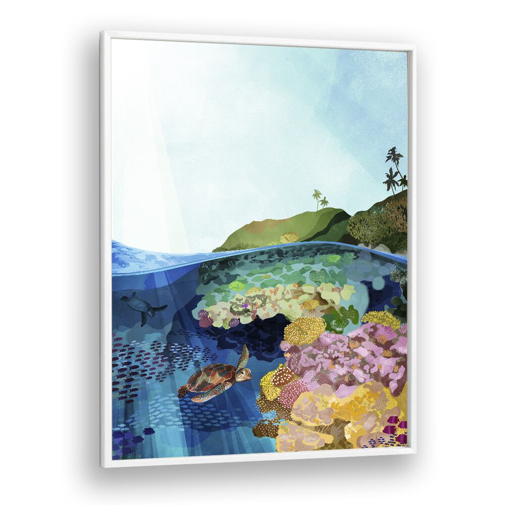 Underwater World by Goed Blauw Kids Paintings in White Plain Frame