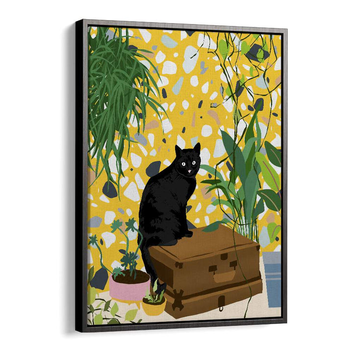 Urban Jungle Cat By Uma Gokhale Art Prints in Black Floater Frame