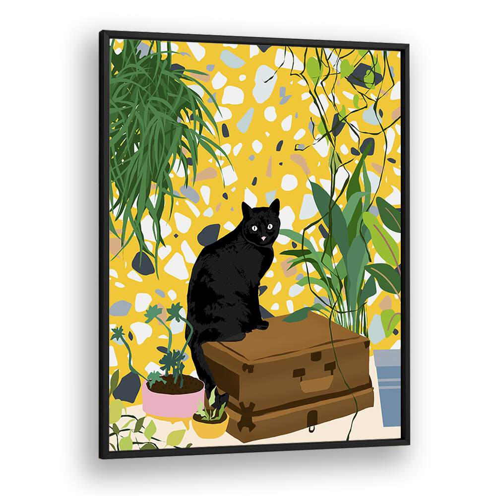 Urban Jungle Cat By Uma Gokhale Art Prints in Black Plain Frame