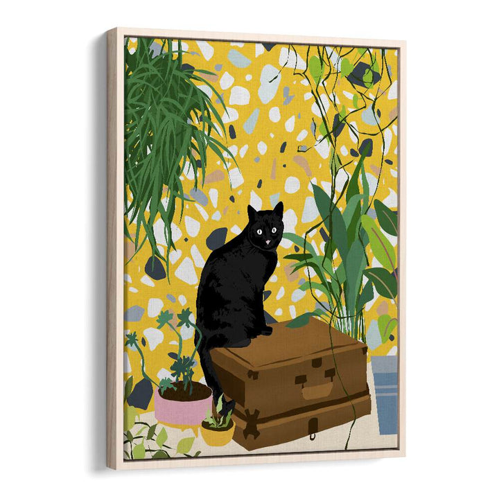 Urban Jungle Cat By Uma Gokhale Art Prints in Oak Wood Floater Frame