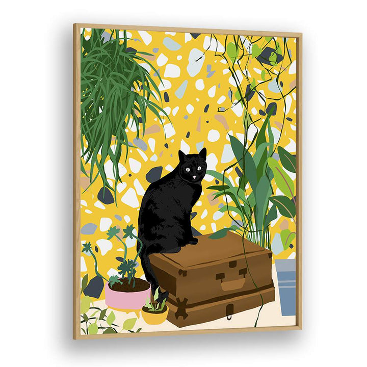 Urban Jungle Cat By Uma Gokhale Art Prints in Oak Wood Plain Frame