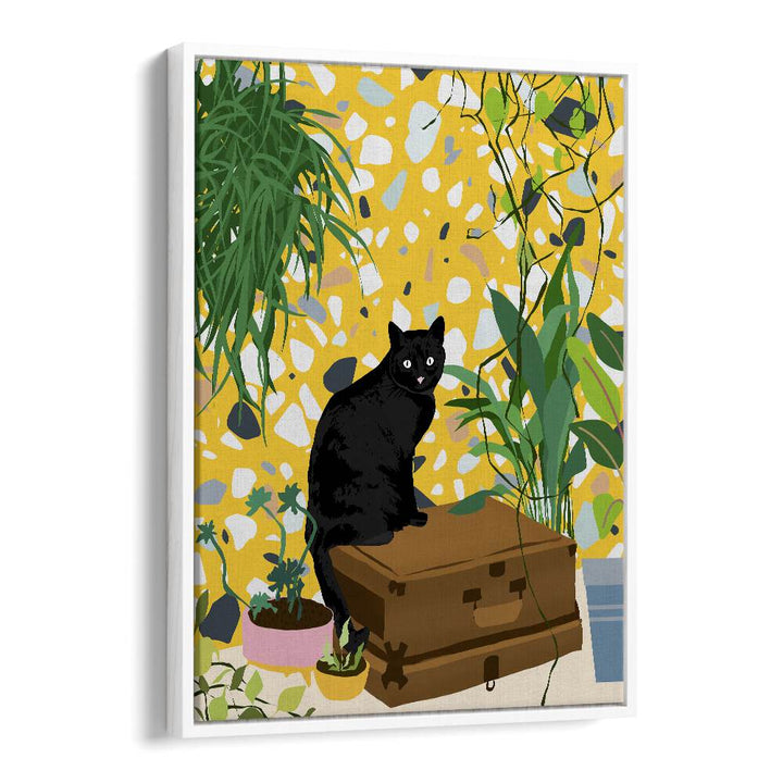 Urban Jungle Cat By Uma Gokhale Art Prints in White Floater Frame