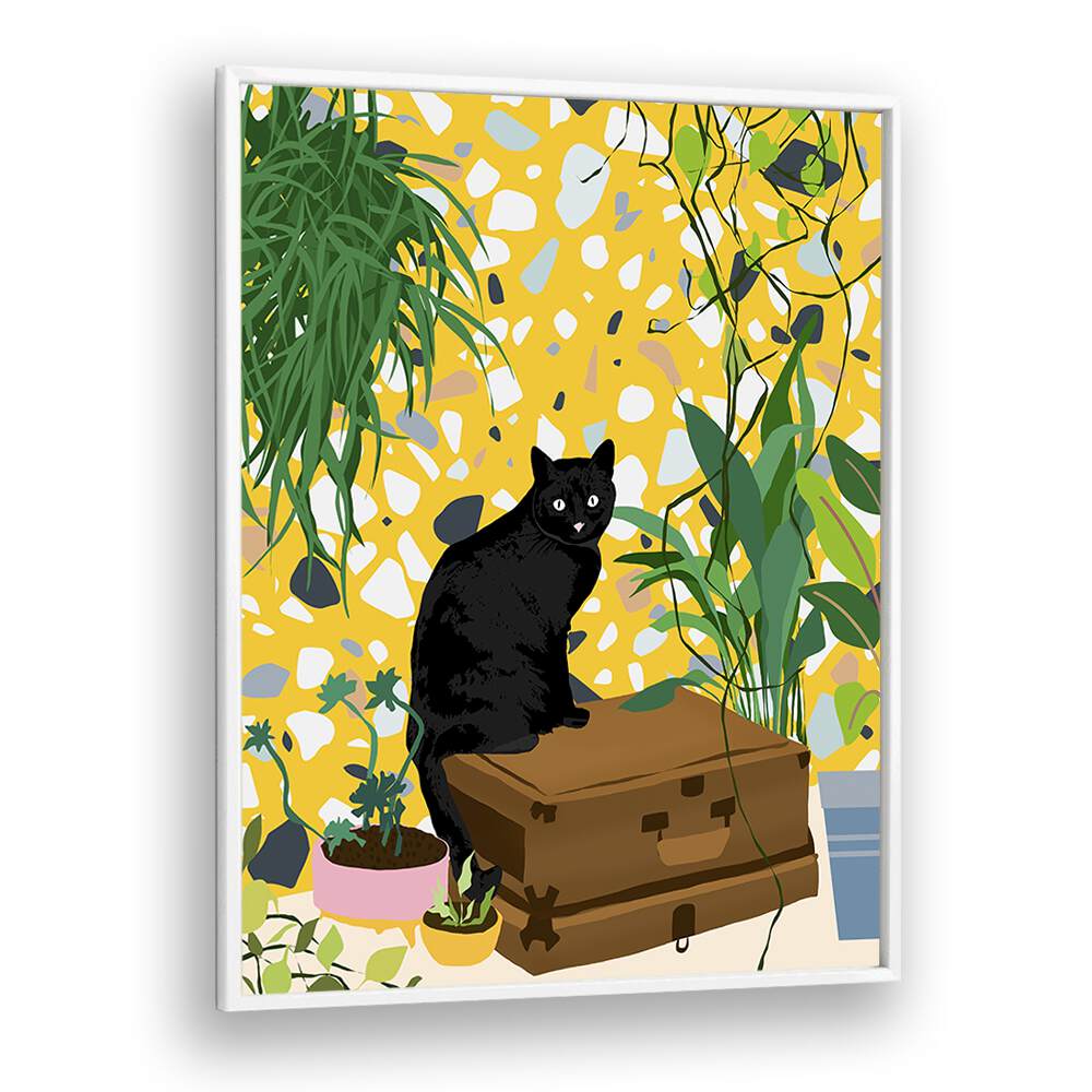 Urban Jungle Cat By Uma Gokhale Art Prints in White Plain Frame