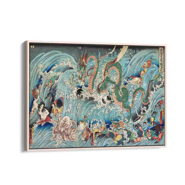 Utagawa Kuniyoshi Recovering The Stolen Jewel From The Palace Of The Dragon King 1853 By Utagawa Kuniyoshi Japanese Paintings in Oak Wood Floater Frame