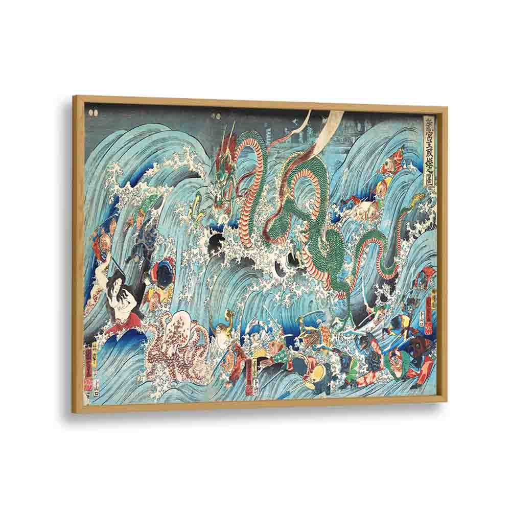 Utagawa Kuniyoshi Recovering The Stolen Jewel From The Palace Of The Dragon King 1853 By Utagawa Kuniyoshi Japanese Paintings in Oak Wood Plain Frame