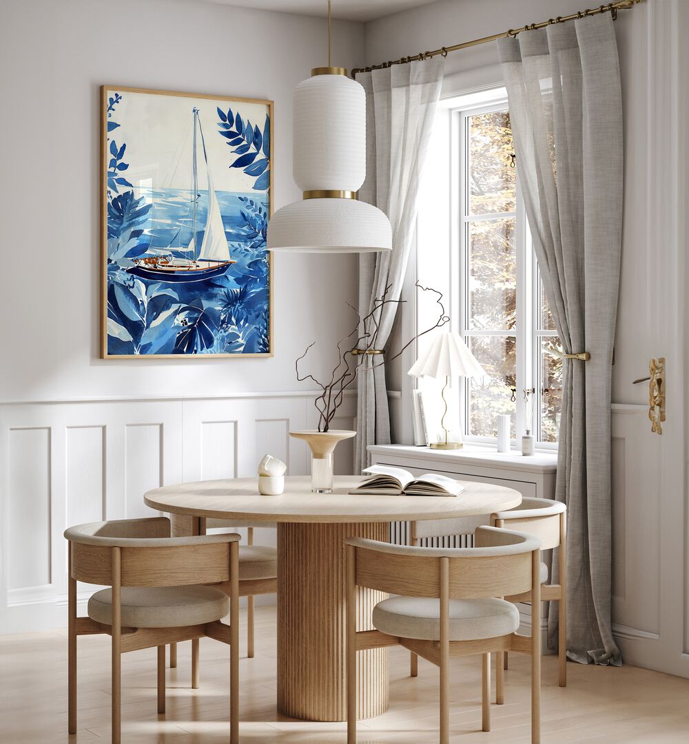 Bright coastal decor featuring VACATION YACHTING, BEACH PAINTINGS, perfect for a serene living space retreat.