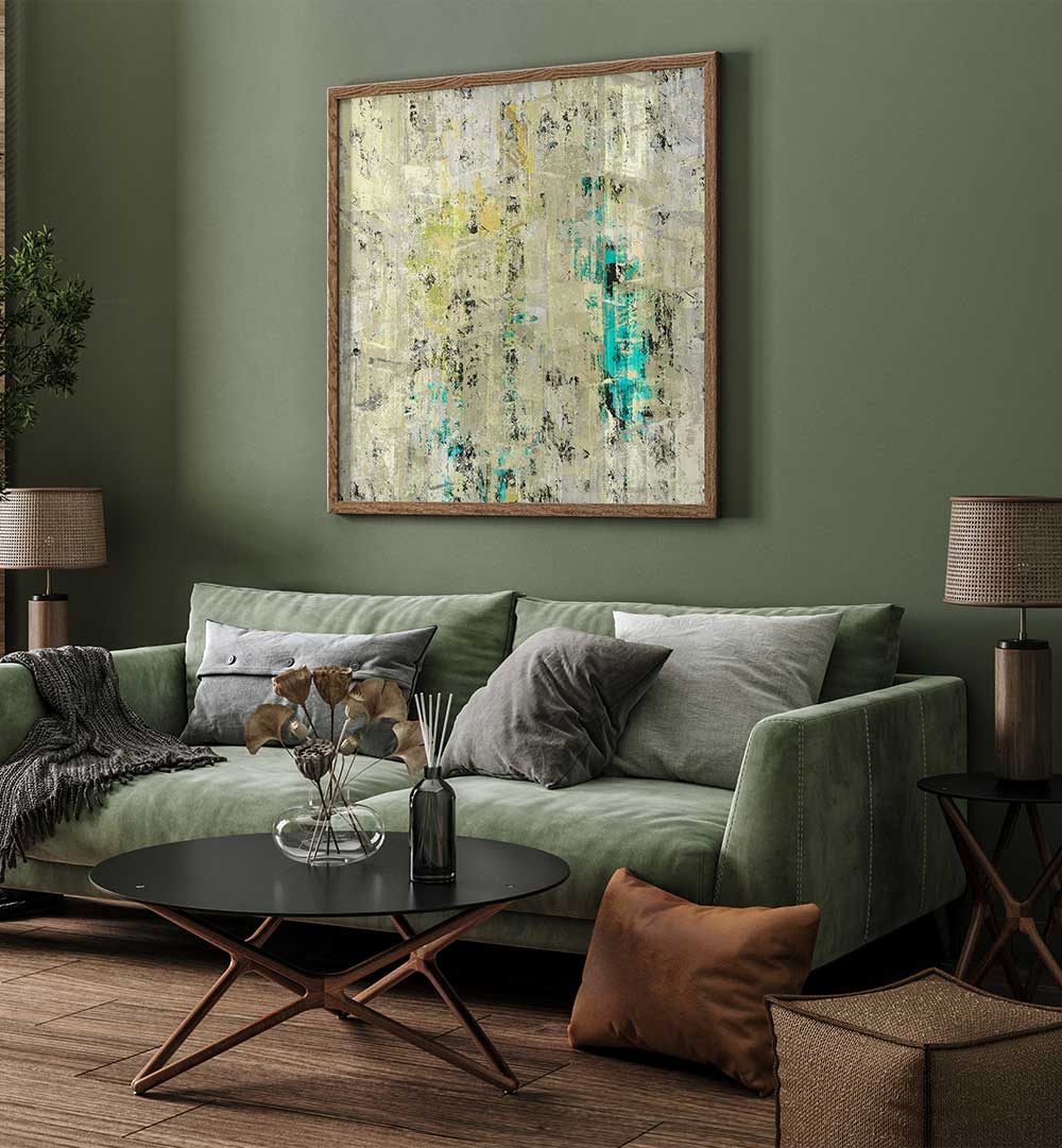 Stylish living room featuring VAGUE, ABSTRACT PAINTINGS, adding modern elegance and color to the space.