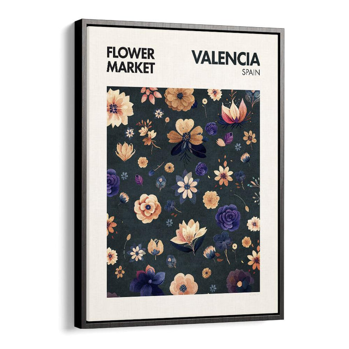 Valencia -  Flower Market  Botanical Flower Paintings Artwork  in Black Floater Frame