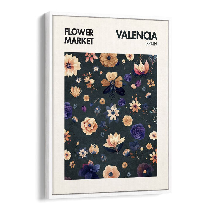 Valencia -  Flower Market  Botanical Flower Paintings Artwork  in White Floater Frame