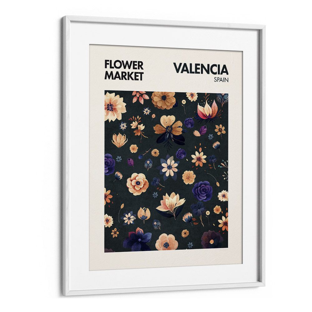 Valencia - -Flower Market  Botanical Flower Paintings Paintings Artwork  in White frame With Mount