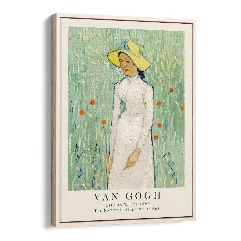 Van Gogh's Girl In White, 1890 Vincent Van Gogh art painting Artwork in Oak Wood Floater Frame