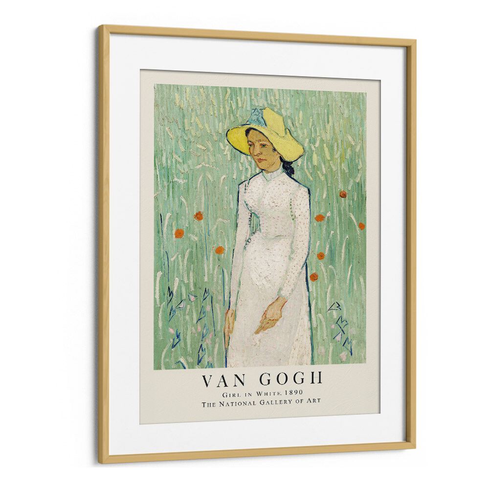 Van Gogh's Girl In White, 1890 Vincent Van Gogh art painting Artwork in Oak Wood Frame With Mount