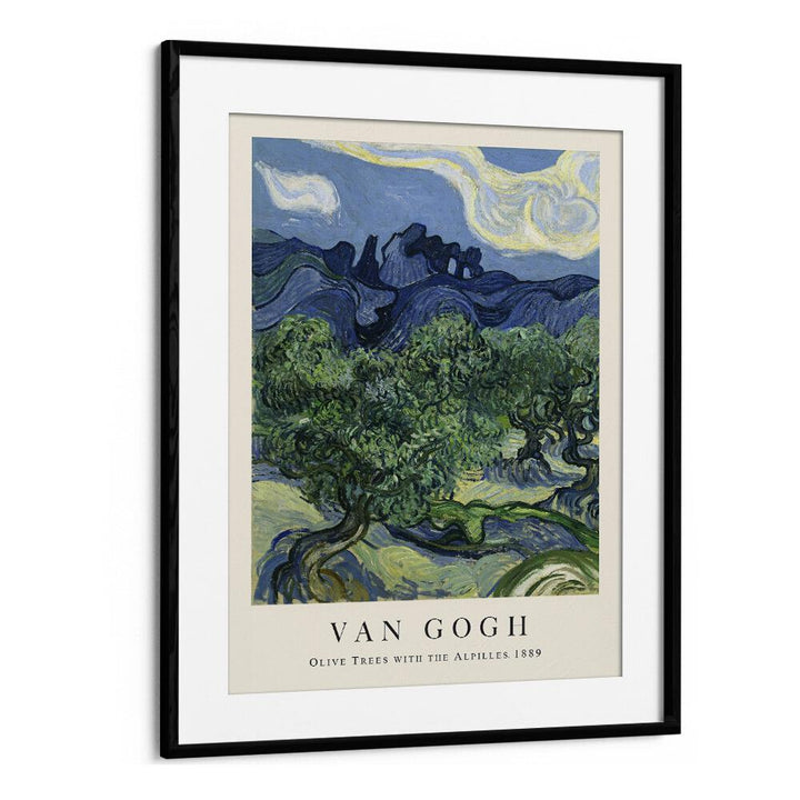 Van Gogh's Olive Groves Olive Trees With The Alpilles, 1889 Vincent Van Gogh art painting Artwork in Black Frame With Mount