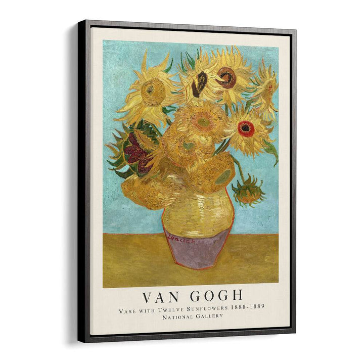 Vase With Twele Sunflowers, 1888 - 1889 Vincent Van Gogh art painting Artwork in Black Floater Frame