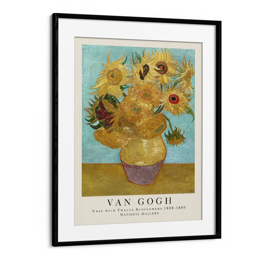 Vase With Twele Sunflowers, 1888 - 1889 Vincent Van Gogh art painting Artwork in Black Frame With Mount