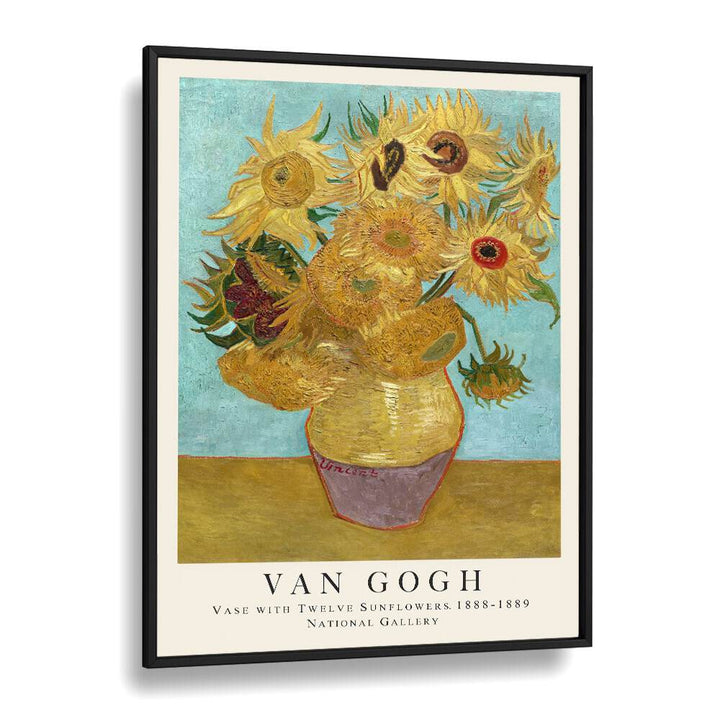 Vase With Twele Sunflowers, 1888 - 1889 Vincent Van Gogh art painting Artwork in Black Plain Frame