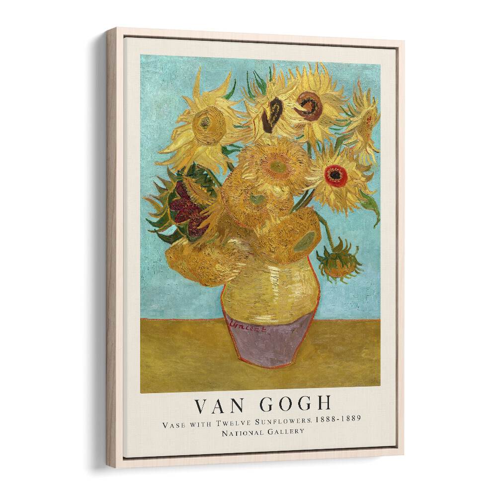 Vase With Twele Sunflowers, 1888 - 1889 Vincent Van Gogh art painting Artwork in Oak Wood Floater Frame